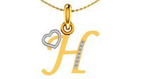 Letter H Script Gold Pendant With Diamonds 1 | 3D