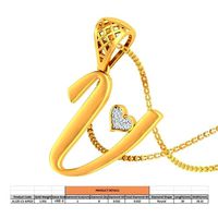 Letter V Script Gold Pendant With Diamonds 1 | 3D