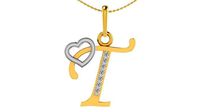Letter T Script Gold Pendant With Diamonds | 3D