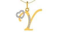 Letter Y Script Gold Pendant With Diamonds | 3D