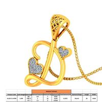 Letter D Script Gold Pendant With Diamonds | 3D