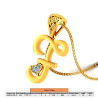 Letter F Script Gold Pendant With Diamonds | 3D