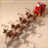 Toon Santa in Sleigh with Reindeer 3D Model