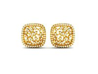Squircle Shaped Gold Stud Earrings With Diamonds | 3D