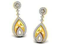 Drop Shape Golden Drop Earrings  With Diamonds | 3D