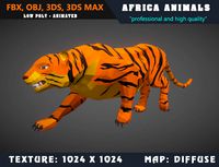 Low Poly Tiger Cartoon 3D Model Animated - Game Ready