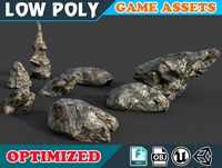 Low poly Realistic Wet Mossy Rock pack 002D