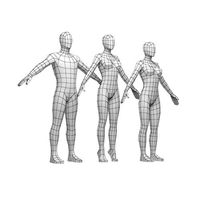 Male and Female Low Poly Base Mesh in A-Pose