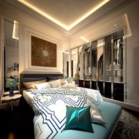 classic bedroom with wardrobe and bathroom