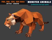 Low Poly Tiger Cartoon Monster 3D Model Animated - Game Ready