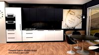 modern kitchen in black and white 3d model