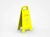 Yellow Warning Sign Barrier About Wet Floor