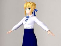 T pose nonrigged model of Saber anime girl