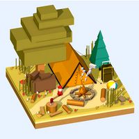 isometric camping ground near a big tree
