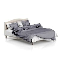 Wooden Bed with Grey Bedclothes