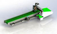 Adjustable distance conveyor for loading and unloading machine