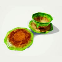 Teacup and Saucer Green Glazed