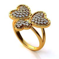Golden Hearts Ring BK036 | 3D