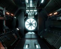 Sci-fi Corridor with monster fan - Spaceship Interior