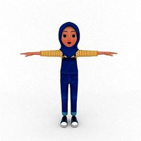 Cartooon Character Hijab Girl Blue Model Non Rig