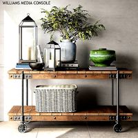 Pottery Barn WILLIAMS MEDIA CONSOLE and MALTA LANTERN