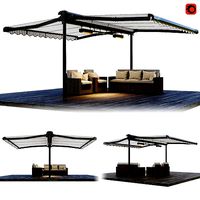 Two sided casset awning with rattan garden furniture