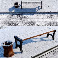 Snow Bench and Sidewalk with street