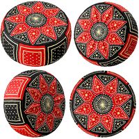 Red Black Moroccan Leather Pouf