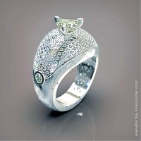 Ring with trillion gem and many diamonds modern design and video | 3D