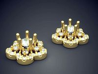 Flower Shaped Girly Earrings with Diamonds 1185 | 3D