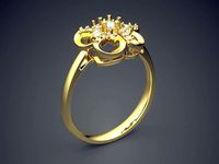 Minimal Flower-Shaped Ring With Diamonds 1232 | 3D