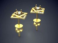 Detailed Square Diamond Earrings 1237 | 3D