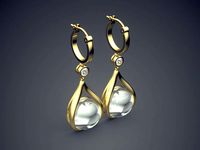 Vintage Raindrop-Shaped Pearl Earrings 1466 | 3D