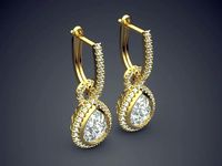 Raindrop-Shaped Detailed Diamond Earrings | 3D