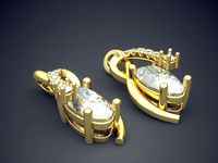 Detailed Beautiful Raindrop-Shaped Diamond Earrings | 3D