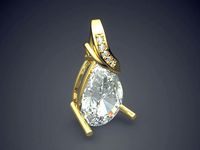 Golden Raindrop-Shaped Diamond Pendant | 3D