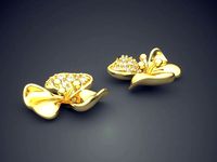 Girly Flower-Shape Earrings with Diamonds | 3D