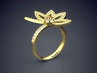 Fancy Extravagant Flower-Shaped Engagement Ring With Diamonds | 3D