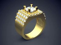 Extravagant Golden Masculine Ring With Diamonds | 3D