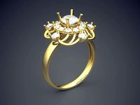 Extravagant Golden Engagement Ring With Diamonds | 3D