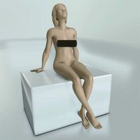 The naked girl is sitting | 3D