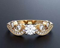 Ring with patterns of two types with diamonds for girls 346 | 3D
