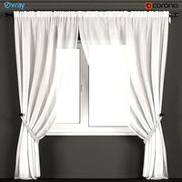 White tulle curtains with pearl garters