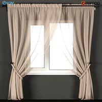 Beige tulle curtains with pearl garters