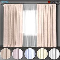 A set of wide curtains of flax in six colors with tulle