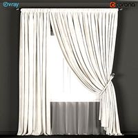 Neutral color velvet curtains with a garter on a rope with tulle