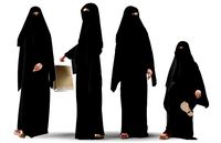 Woman wearing Saudi Arabian hidshab in 4 poses
