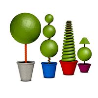 Topiary in Colorful Vases