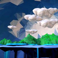 Low Polygon Art Green Waterfall Island Mountain