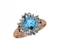 Aquamarine Stone Ring Earrings Set | 3D